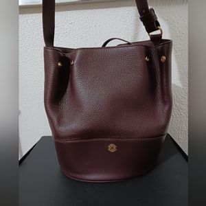 Dagne Dover Ava Pebble Leather burgundy Bucket Bag+ silk scarf
